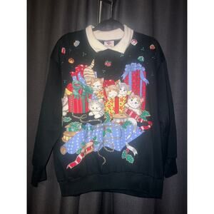 Ugly Christmas Sweater Xmas Sweatshirt Crewneck Size Large Vintage Cat